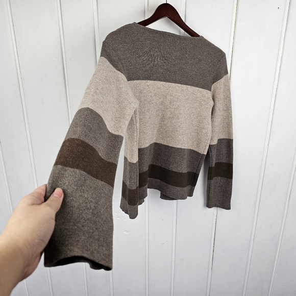 Benedetta B Color Block Black Tan Merino Wool Cashmere Cardigan Sweater Medium - Picture 5 of 12